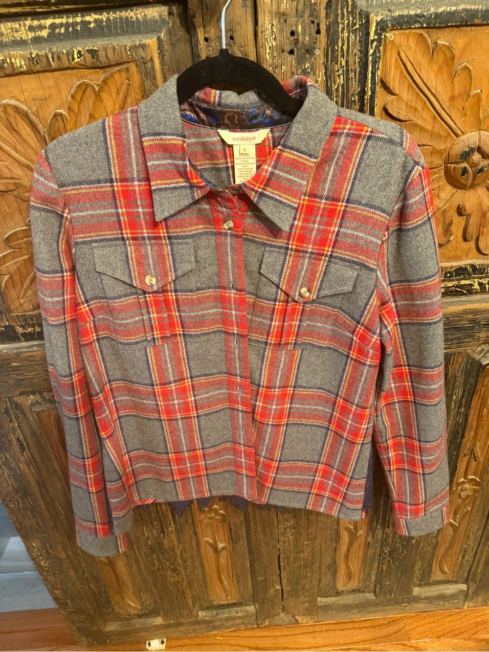 Sundance Red and Gray Plaid Button-Front Jacket and lace back